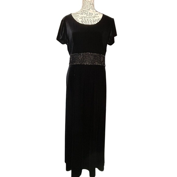 VTG J.R. Nites by Caliendo Brown Velvet Dress Maxi Beaded Sheer Waist sz 10 - Picture 1 of 7
